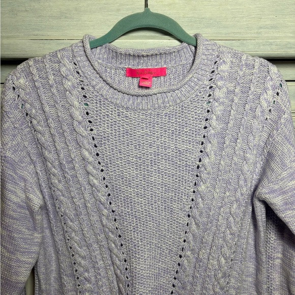 Lilly Pulitzer Maxcy Sweater Light Lilac Verbena Chunky Knit Preppy Fisherman’s - Picture 8 of 10